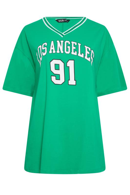 YOURS Curve Plus Size Green 'Los Angeles' Slogan Varsity T-Shirt | Yours Clothing  6