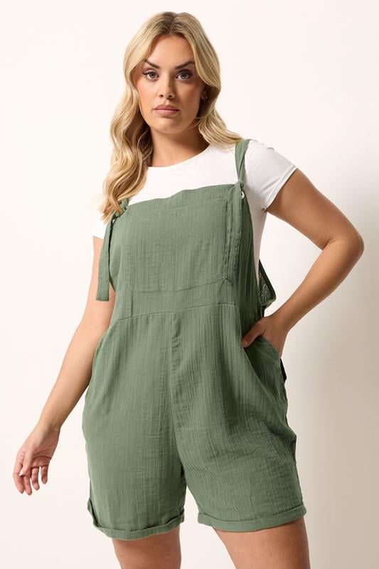  YOURS Curve Khaki Green Short Dungarees
