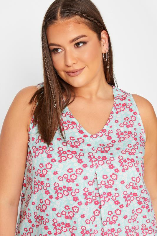 YOURS Curve Light Blue & Pink Floral Print Swing Top | Yours Clothing  4