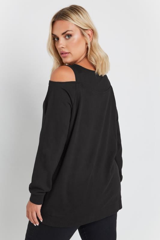 YOURS Plus Size Black Cold Shoulder Sweatshirt | Yours Clothing  3