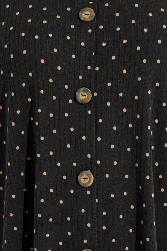 YOURS Plus Size Black Polka Dot Ribbed Button Top | Yours Clothing 5