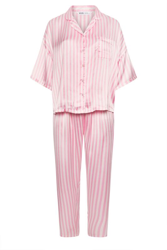 YOURS Plus Size Pink Stripe Satin Pyjama Set | Yours Clothing 6