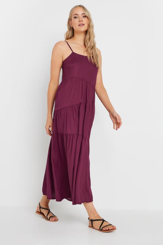 LTS Tall Burgundy Red Asymmetric Tiered Midaxi Dress | Long Tall Sally 1