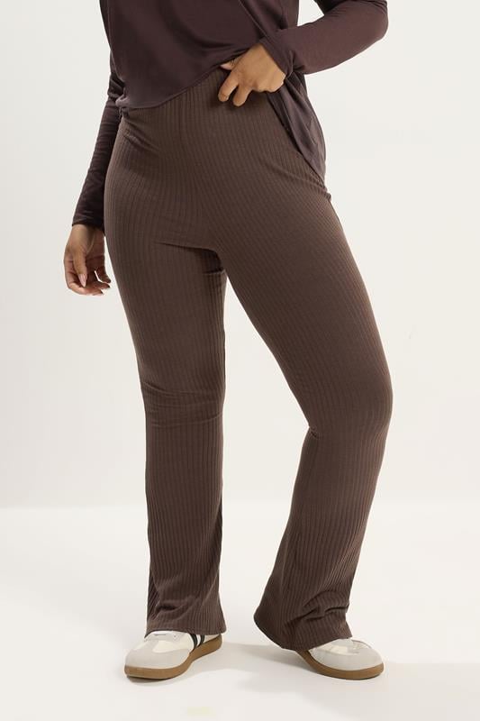 YOURS Plus Size Chocolate Brown Flare Leggings | Yours Clothing 1