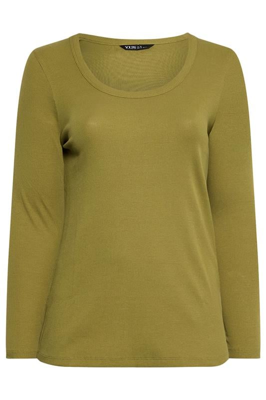 YOURS Plus Size Green Ribbed Scoop Neck Top | Yours Clothing 5