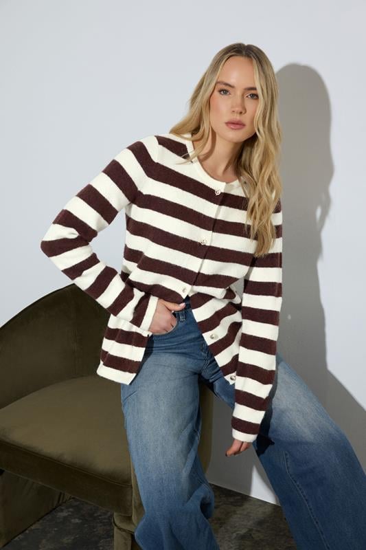 LTS Tall Chocolate Brown Stripe Knitted Cardigan