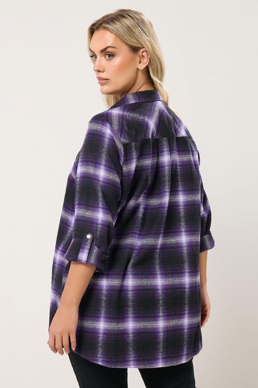 YOURS Plus Size Purple Check Boyfriend Shirt | Yours Clothing 2