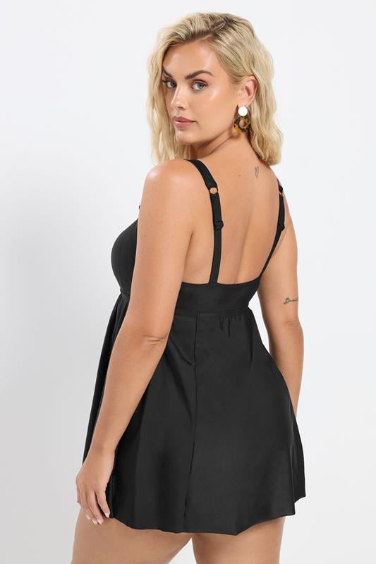 YOURS Plus Size Black Square Neckline Tummy Control Swim Dress | Yours Clothing 4