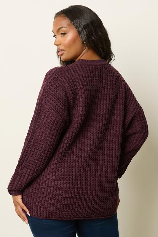 YOURS Plus Size Burgundy Red Waffle Knit Jumper | Yours Clothing 5