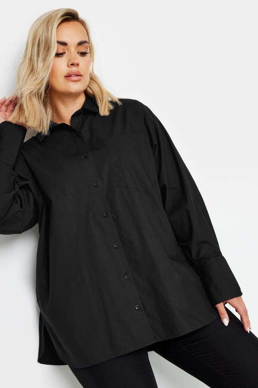 YOURS Plus Size Black Oversized Cotton Shirt | Yours Clothing 1