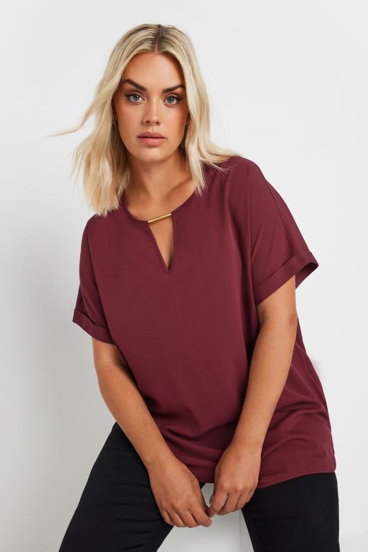 YOURS Plus Size Wine Red Metal Trim Blouse | Yours Clothing 4