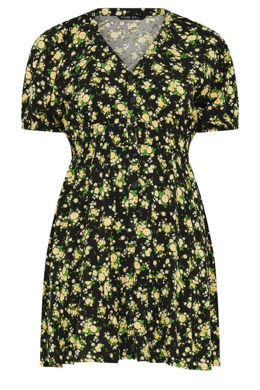 YOURS Plus Size Yellow Floral Print Button Through Dress | Yours Curve  5