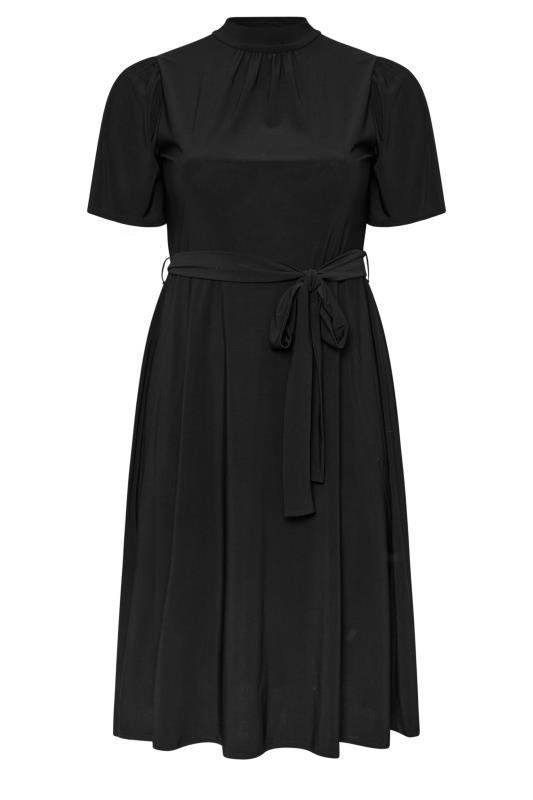 YOURS LONDON Plus Size Black High Neck Belted Skater Dress | Yours Clothing 5