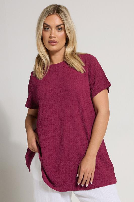 YOURS Plus Size Dark Pink Textured Swing Top | Yours Clothing 1