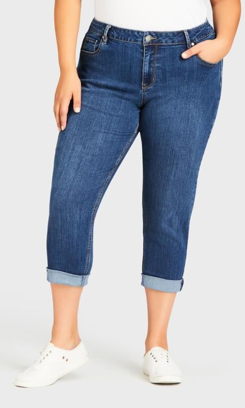 Evans Blue Mid Wash Stretch Cropped Girlfriend Jeans 3