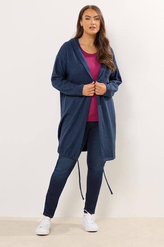 Plus Size  YOURS Curve Navy Blue Ribbed Soft Touch Cardigan