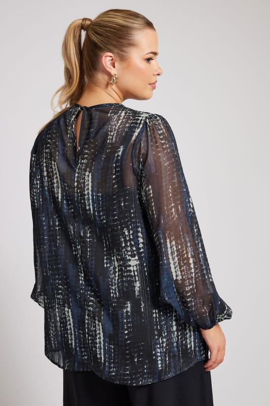 YOURS LONDON Curve Navy Blue Snake Print Metallic Chiffon Blouse | Yours Clothing  4