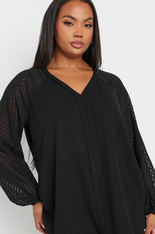 YOURS Plus Size Black Burnout Sleeve V-Neck Blouse | Yours Clothing 5