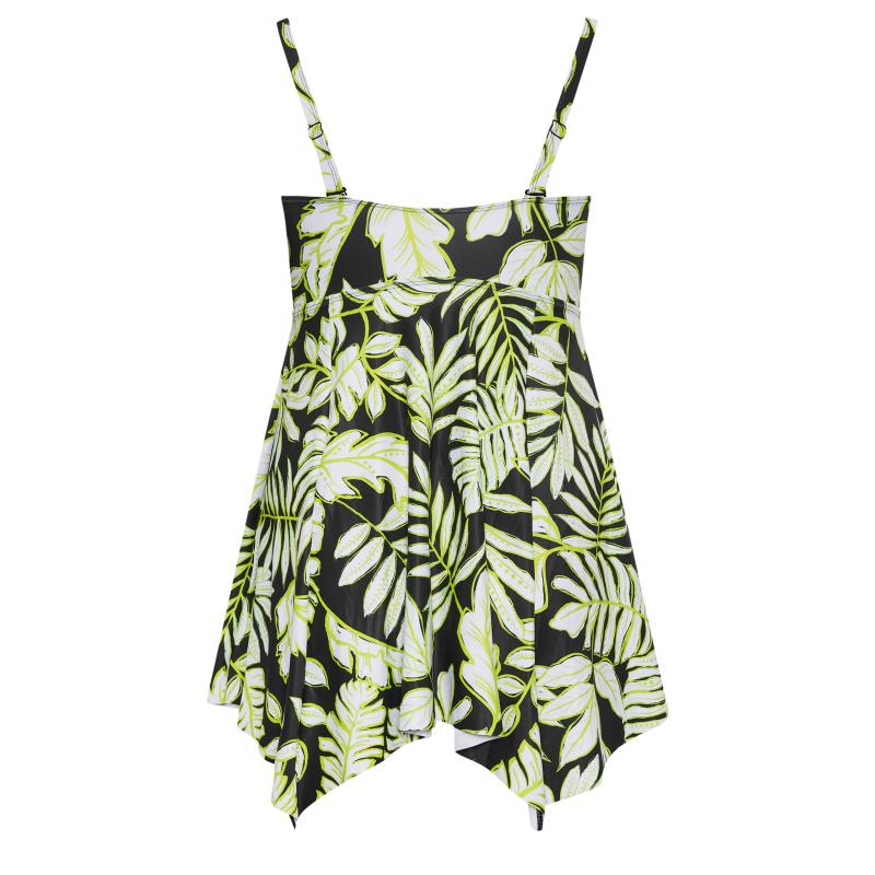 YOURS Plus Size Black Leaf Print Twist Tankini Top | Yours Clothing 10