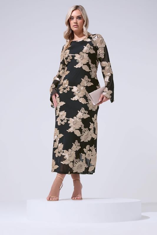  YOURS LONDON Curve Black Floral Applique Dress