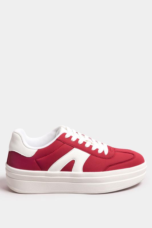 Red Retro Platform Trainers In Wide E Fit | Yours Clothing  3