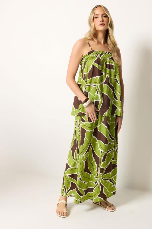  LTS Tall Set Green Palm Leaf Print Top & Skirt