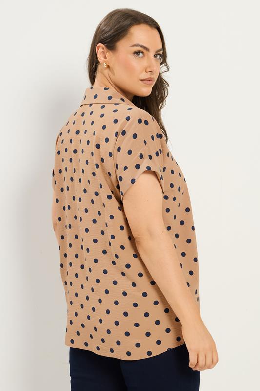 YOURS Plus Size Natural Brown Polka Dot Pleat Front Shirt | Yours Clothing 2
