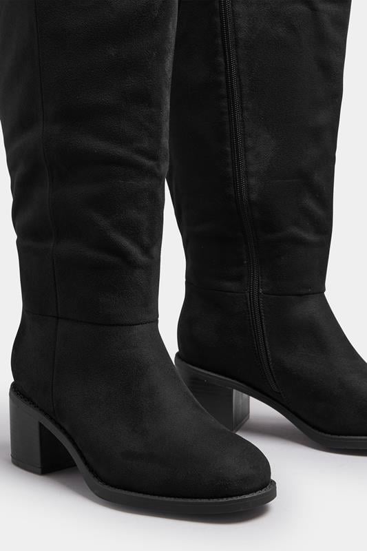Black Faux Suede Block Heel Knee High Boots In Wide E Fit & Extra Wide EEE Fit | Yours Clothing 6