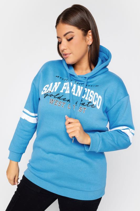 YOURS Curve Blue 'San Francisco' Printed Hoodie | Yours Clothing  1