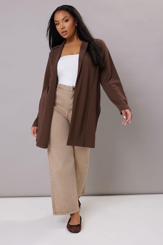 YOURS Plus Size Chocolate Brown Longline Blazer | Yours Clothing 1