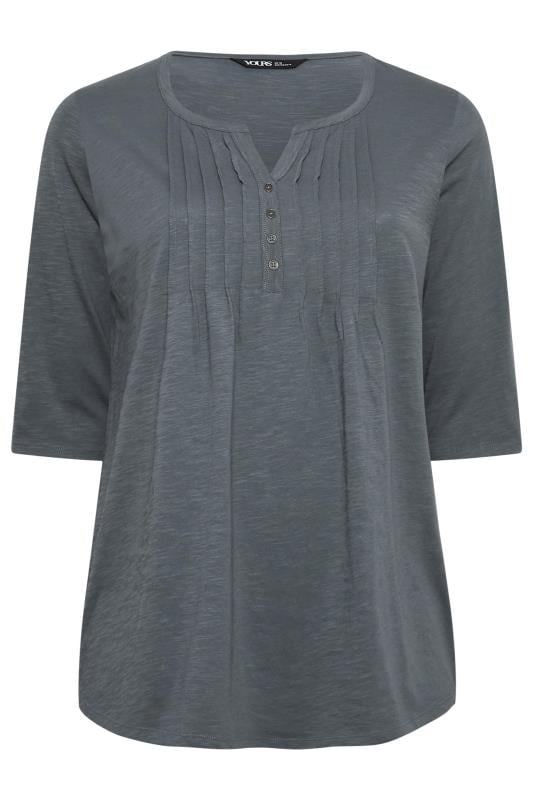 Plus Size YOURS Grey Pintuck Button Henley T-Shirt | Yours Clothing 6