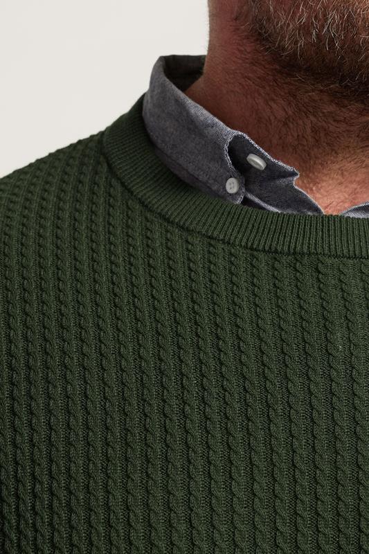 BadRhino Big & Tall Dark Green Cable Knit Mock Shirt Jumper | BadRhino 5
