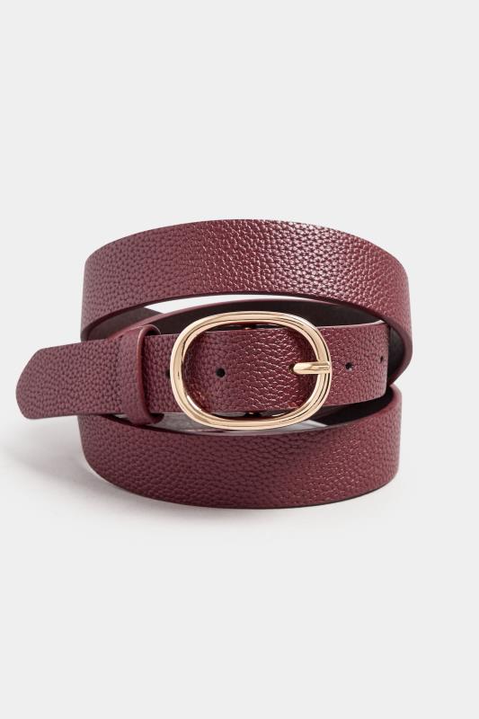 Burgundy Red Oval Buckle Belt | Yours Clothing 2