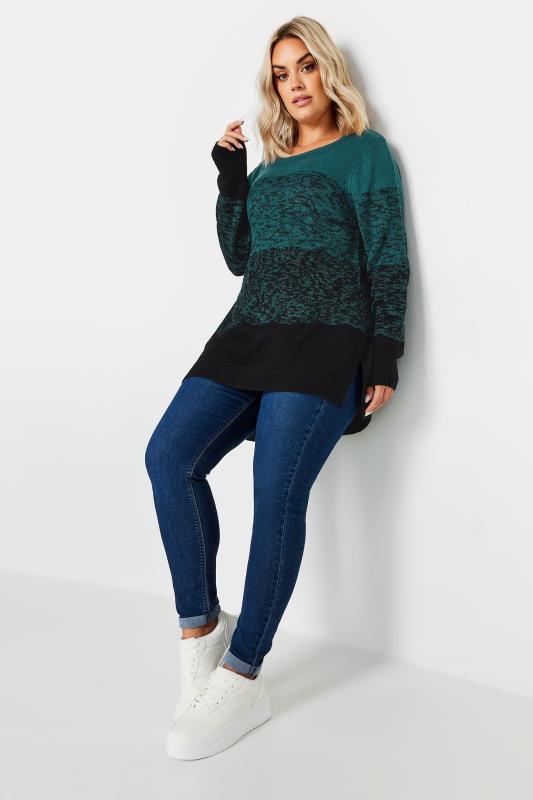 YOURS Plus Size Teal Blue Colourblock Jumper 2