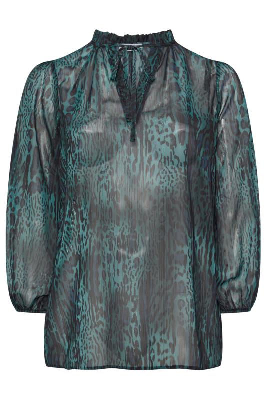 YOURS LONDON Plus Size Green Leopard Print Mesh Blouse | Yours Clothing  5