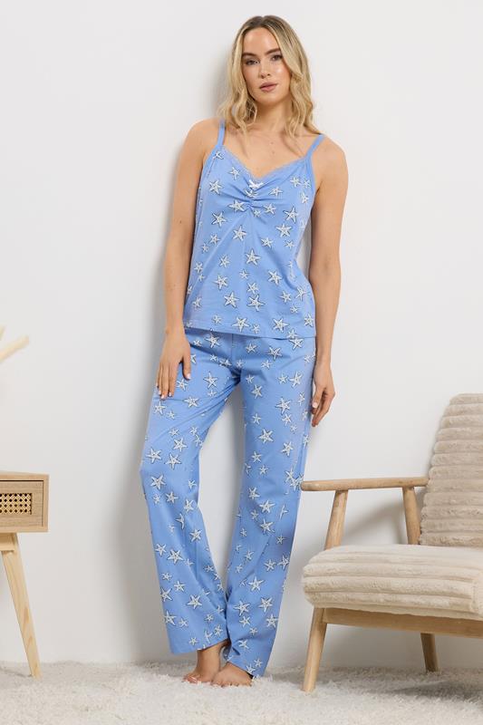 LTS Tall Blue Starfish Print Cotton Wide Leg Pyjama Set