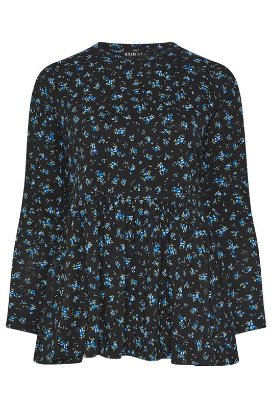 YOURS Plus Size Blue Ditsy Floral Peplum Top | Yours Clothing 5