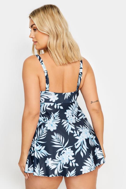 YOURS Plus Size Blue Floral Print Tummy Control Swim Dress | Yours Clothing 4