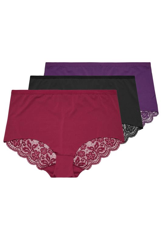 YOURS 3 PACK Plus Size Red & Purple Lace Back High Waisted Knickers | Yours Clothing 8