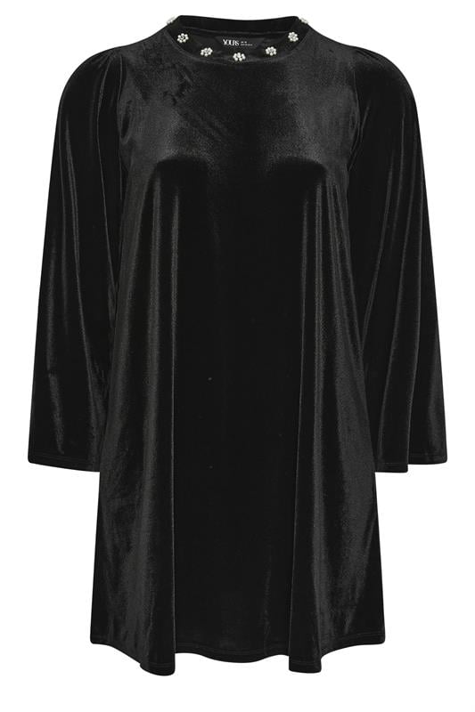 YOURS Plus Size Black Velour Embellished Shift Dress | Yours Clothing 6