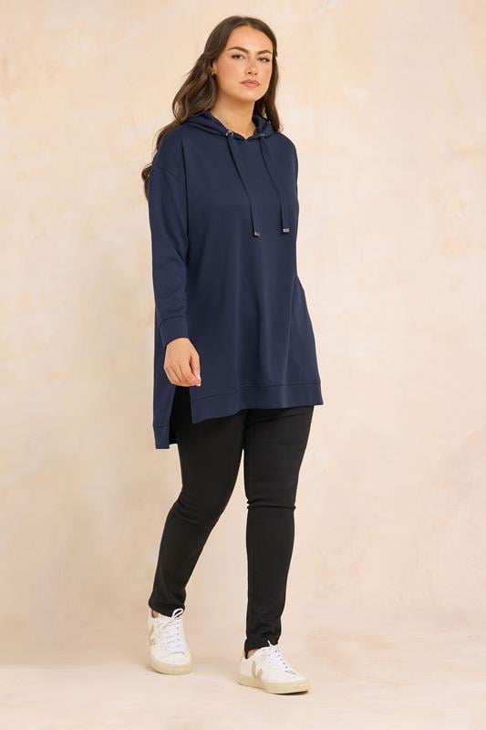 EVANS Plus Size Navy Blue Luxe Drawstring Hoodie | Evans 1