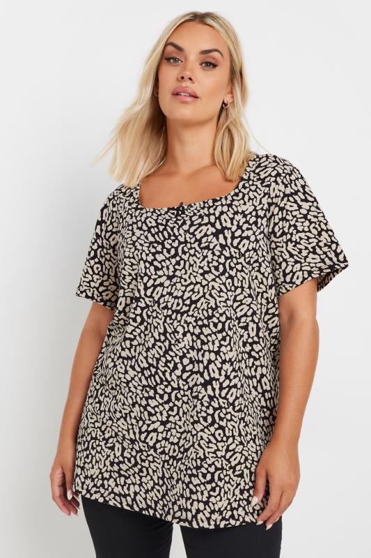 YOURS Plus Size Black Animal Print Bow Top | Yours Clothing 1