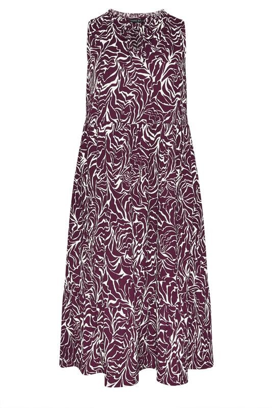 EVANS Plus Size Purple Abstract Print Tie Neck Dress | Evans 5