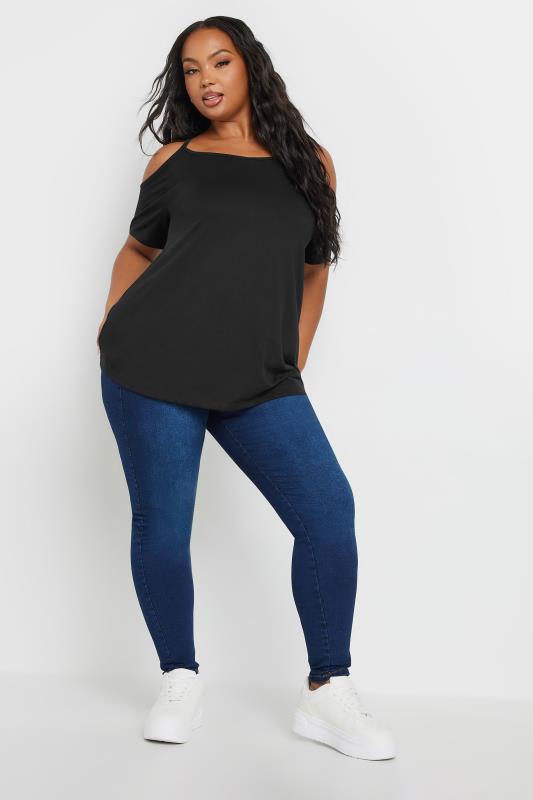 YOURS Curve Plus Size Black Cold Shoulder T-Shirt | Yours Clothing  2