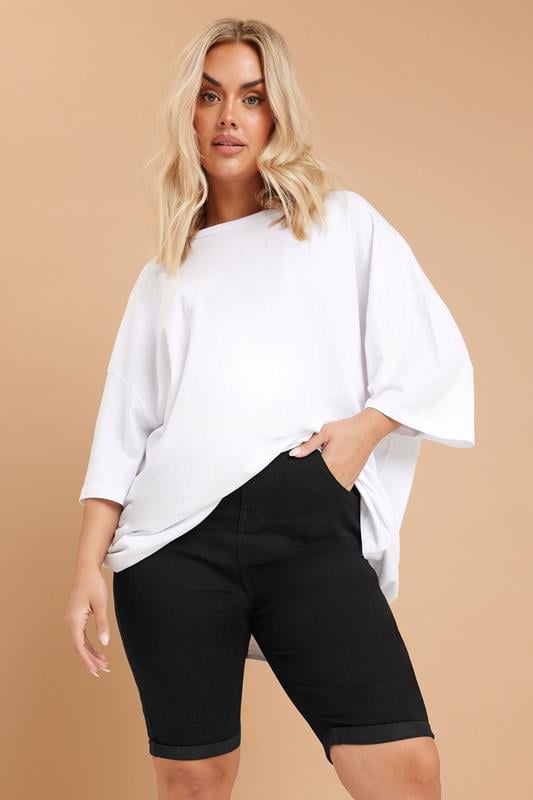 YOURS Plus Size Black Turn Up Denim Shorts | Yours Clothing 2