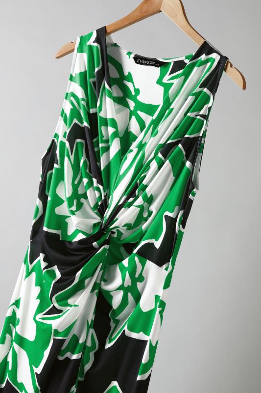 EVANS Plus Size Green Abstract Floral Print Twist Front Maxi Dress | Evans 9