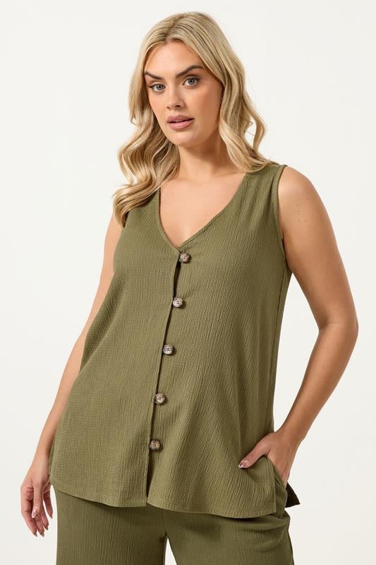 YOURS Curve Khaki Green Textured Waistcoat