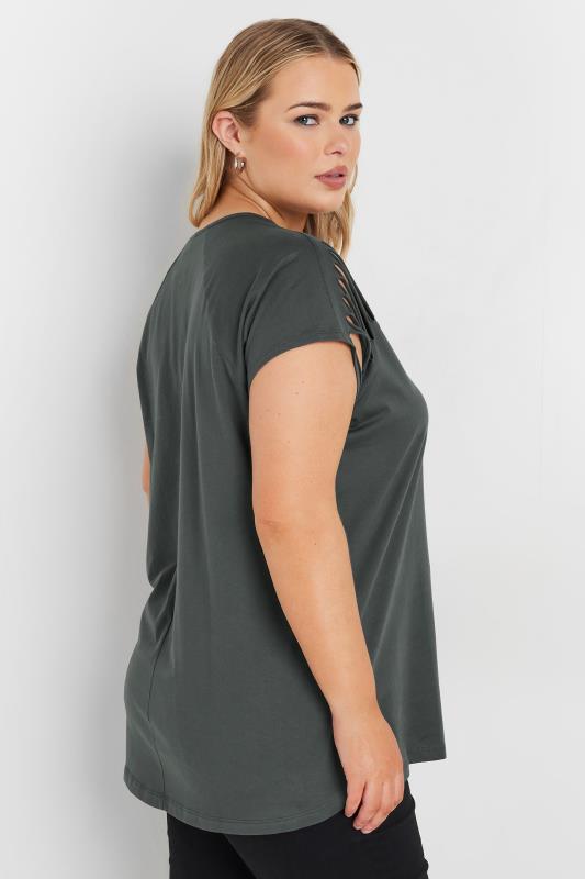 YOURS Plus Size Charcoal Grey Cut Out Skull Print T-Shirt | Yours Clothing  3