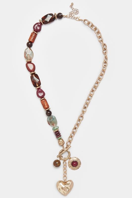  Yours Gold & Red Beaded Statement Necklace