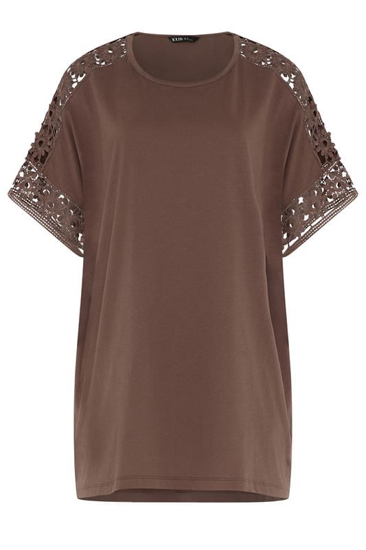 YOURS Plus Size Brown Crochet T-Shirt | Yours Clothing 5